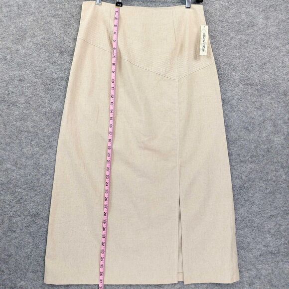 Marla Kim Skirt Sz XL Beige Linen Cotton Blend Midi Modest Slit Career Chic - Picture 6 of 12